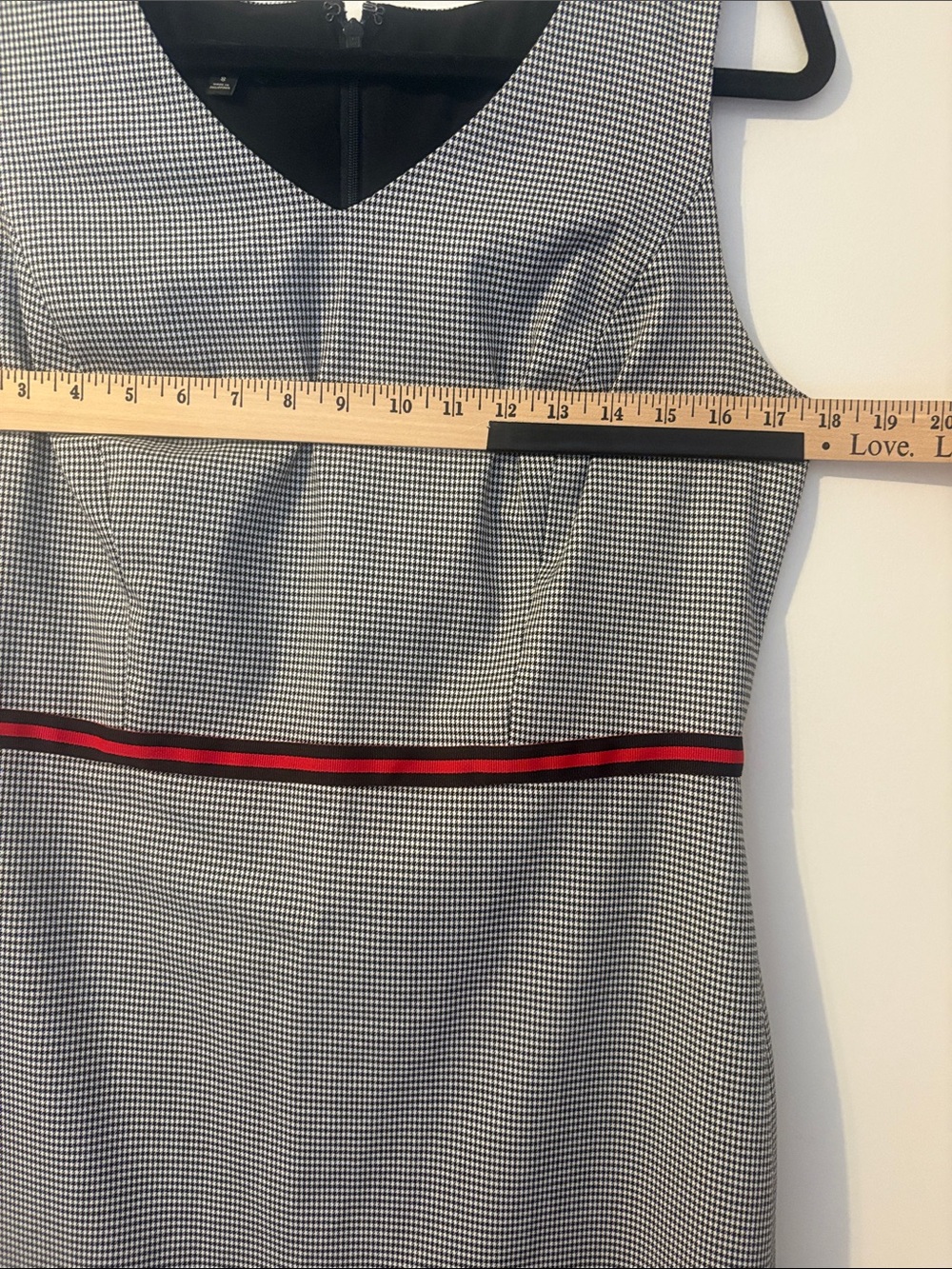 Talbots Checkered Sleeveless Dress with Black Trim and Red Waistband - Picture 6 of 7